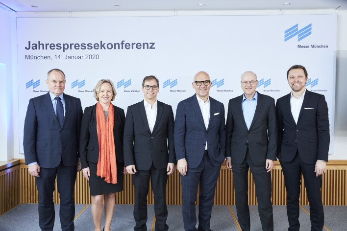 Geschäftsführung der Messe München (v.l.): Gerhard Gerritzen, Monika Dech, Falk Senger, Klaus Dittrich, Reinhard Pfeiffer und Stefan Rummel. 